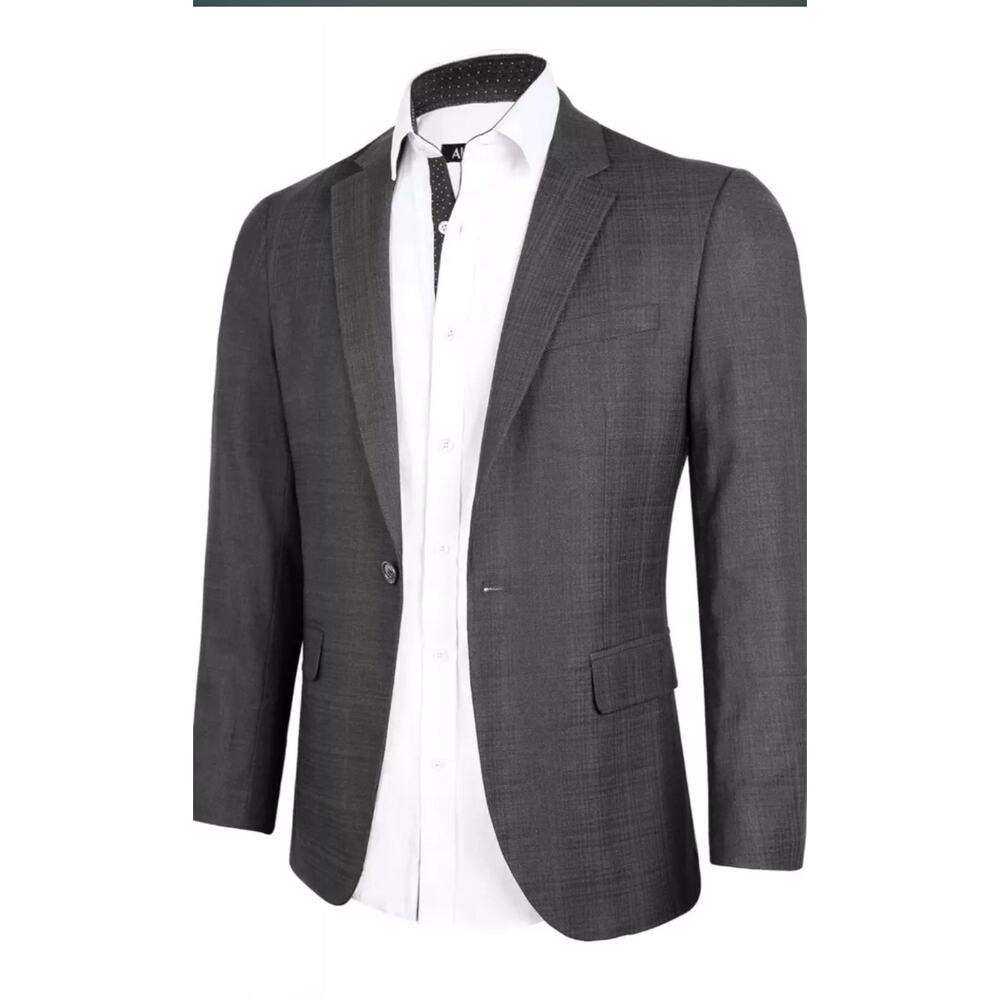 Men’s Size Medium Gray Plaid Blazer One Button Slim Fit Business Suit Jacket